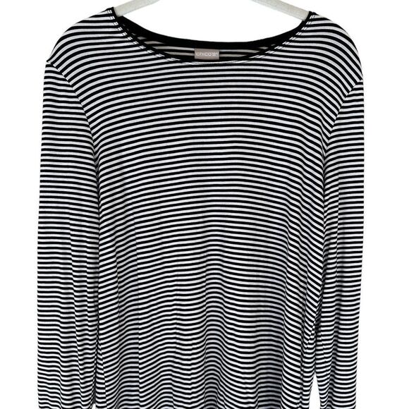 Chico's Black and White Striped Long Sleeve‎ Tunic - Medium - Picture 1 of 10